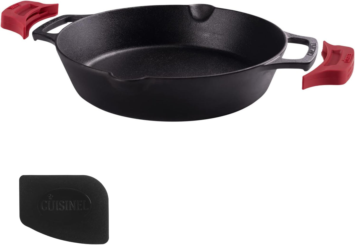 Cast Iron Skillet Set with Glass Lids & Silicone Handle Covers