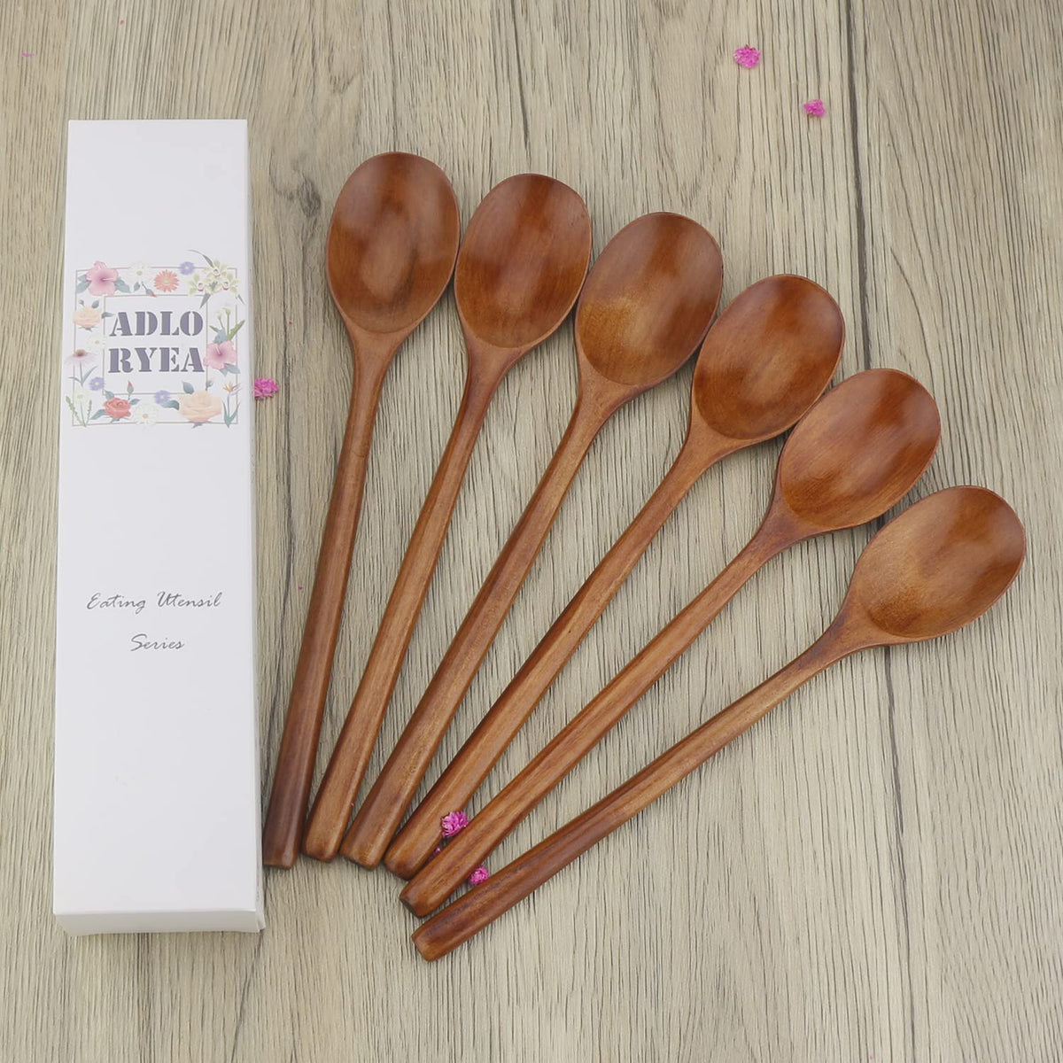 Korean-Style Wooden Spoons Set of 6 – 9 Inch Nanmu Wood