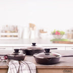Cast Iron Skillet Set with Glass Lids & Silicone Handle Covers