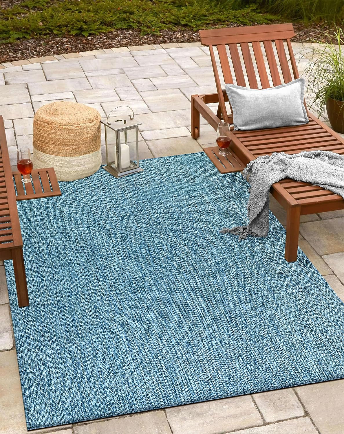 Waikiki Boho Indoor Outdoor Rug – 5' x 7' Azure & White