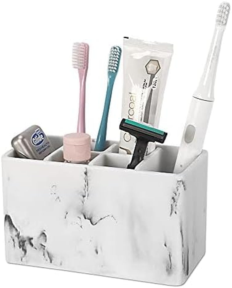 Marble Look Toothbrush Holder with Detachable Tray