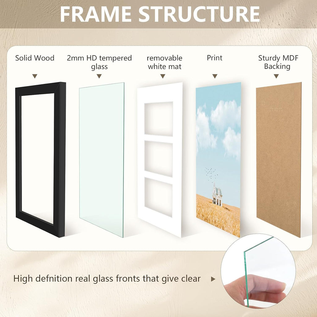 Collage Picture Frame for 3 Photos – 7" x 14" Black Wood Frame