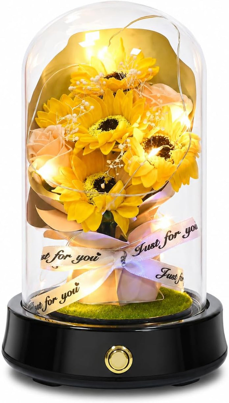 Sunflower Lamp in Glass Dome