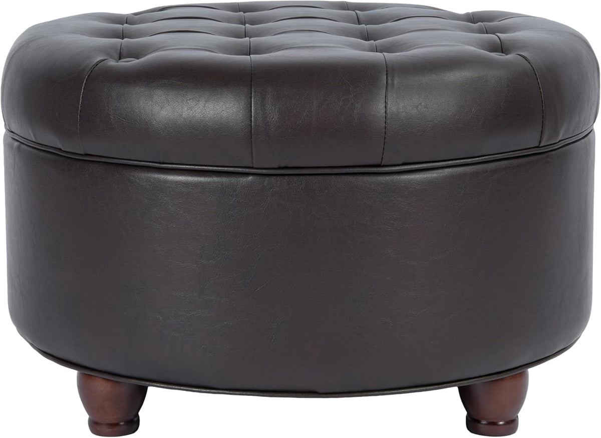 Large Button Tufted Velvet Storage Ottoman – Berry