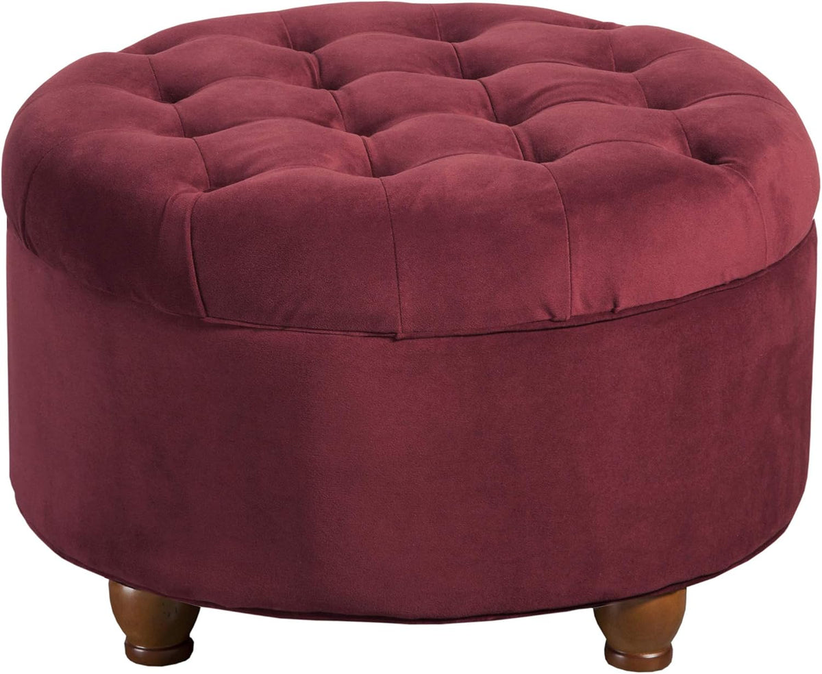 Large Button Tufted Velvet Storage Ottoman – Berry