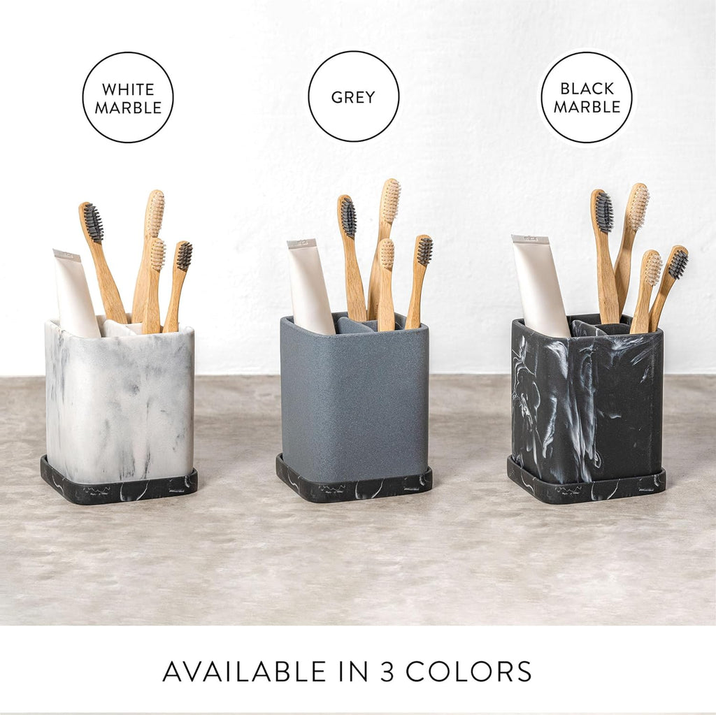 Marble Look Toothbrush Holder with Detachable Tray