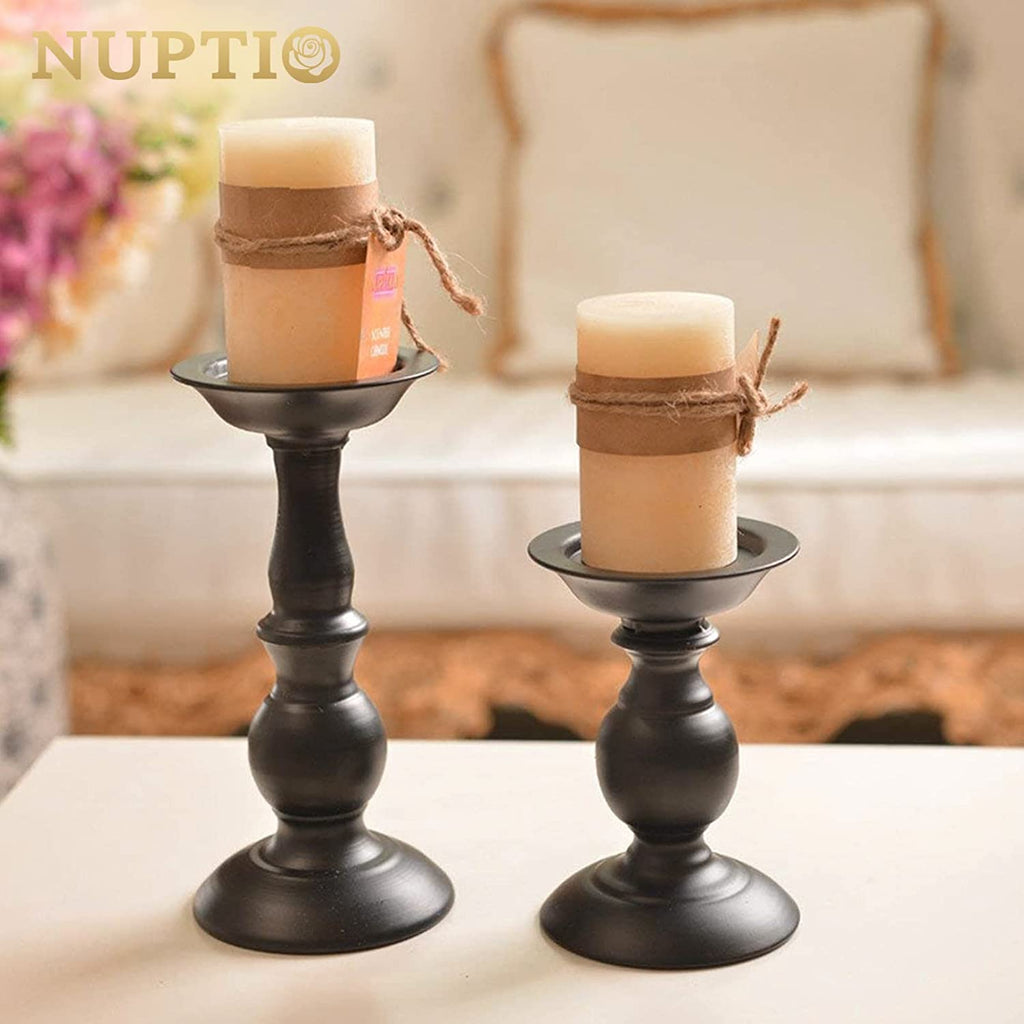 Black Metal Pillar Candle Holders Set of 2