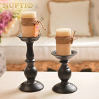 Black Metal Pillar Candle Holders Set of 2