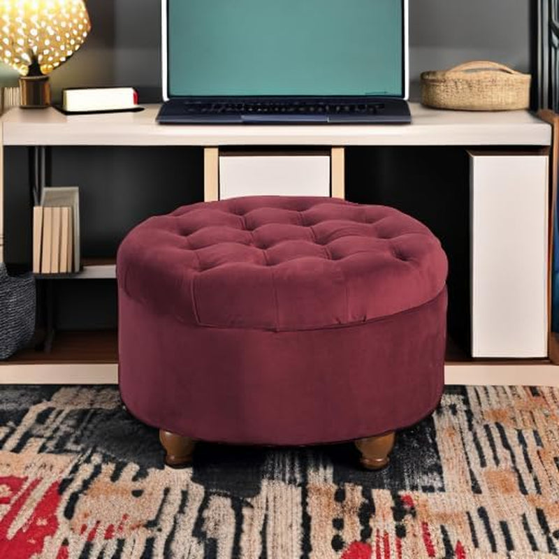 Large Button Tufted Velvet Storage Ottoman – Berry