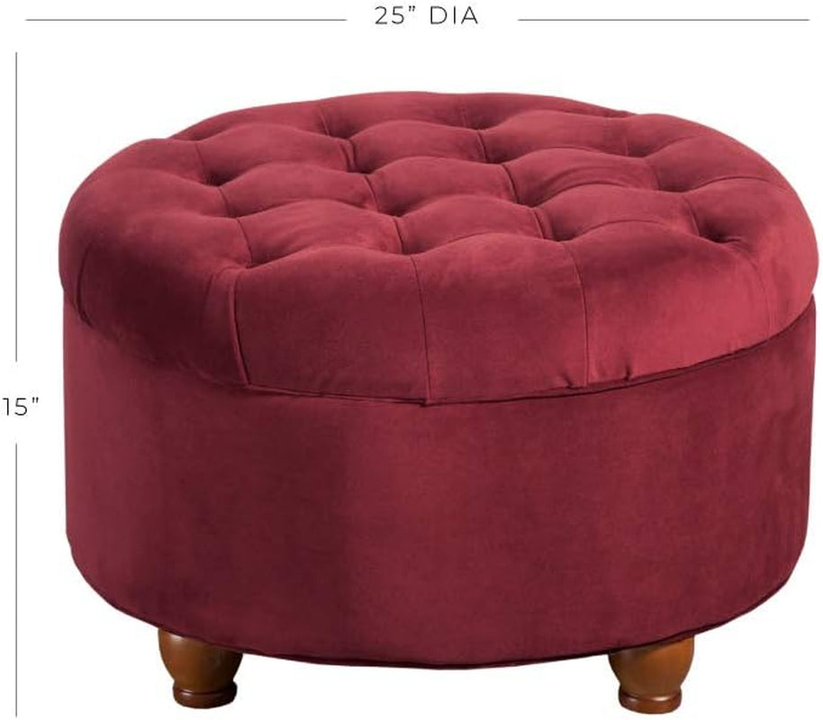 Large Button Tufted Velvet Storage Ottoman – Berry