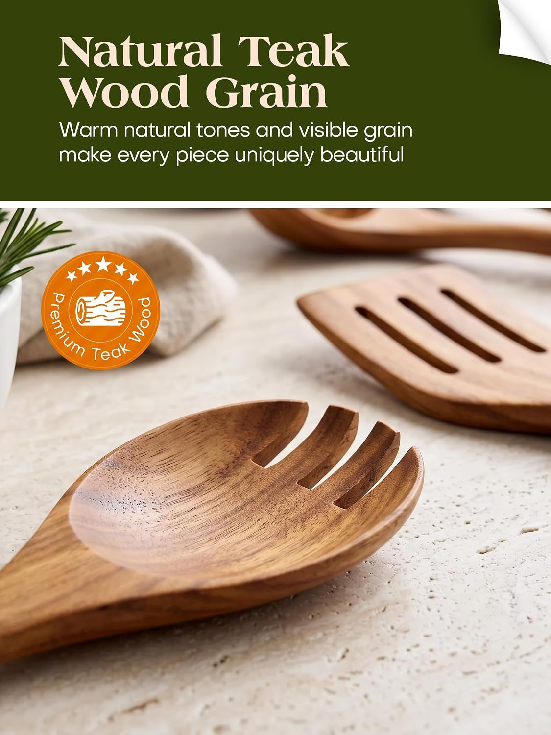 Teak Wood Kitchen Utensil Set – 8 Piece Cooking Tool Collection