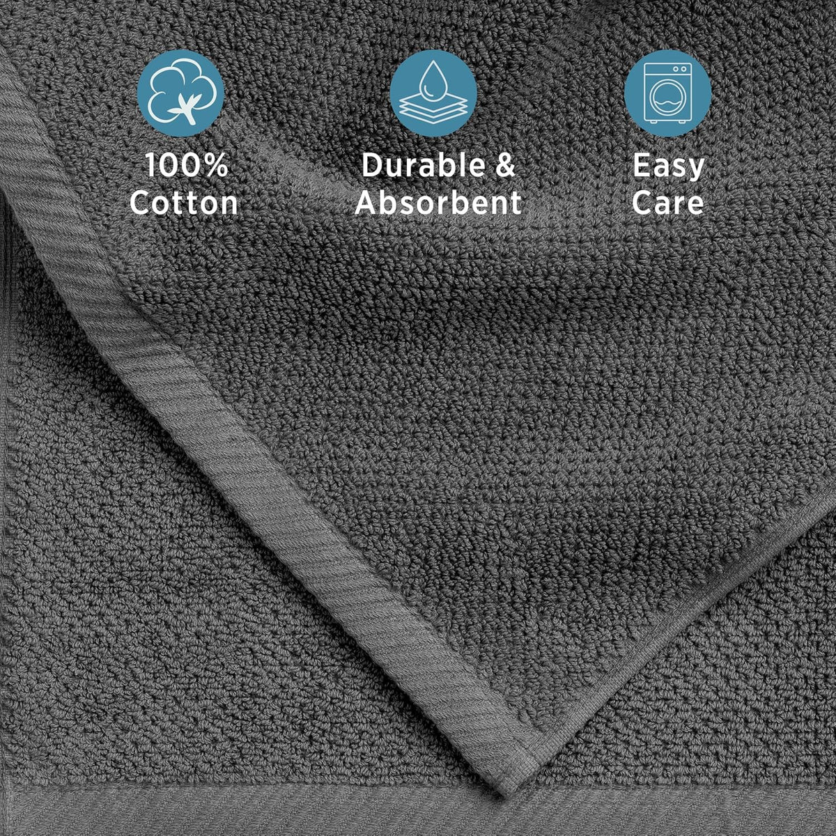Franklin 100% Cotton Popcorn Textured Hand Towels – 6 Pack, Charcoal