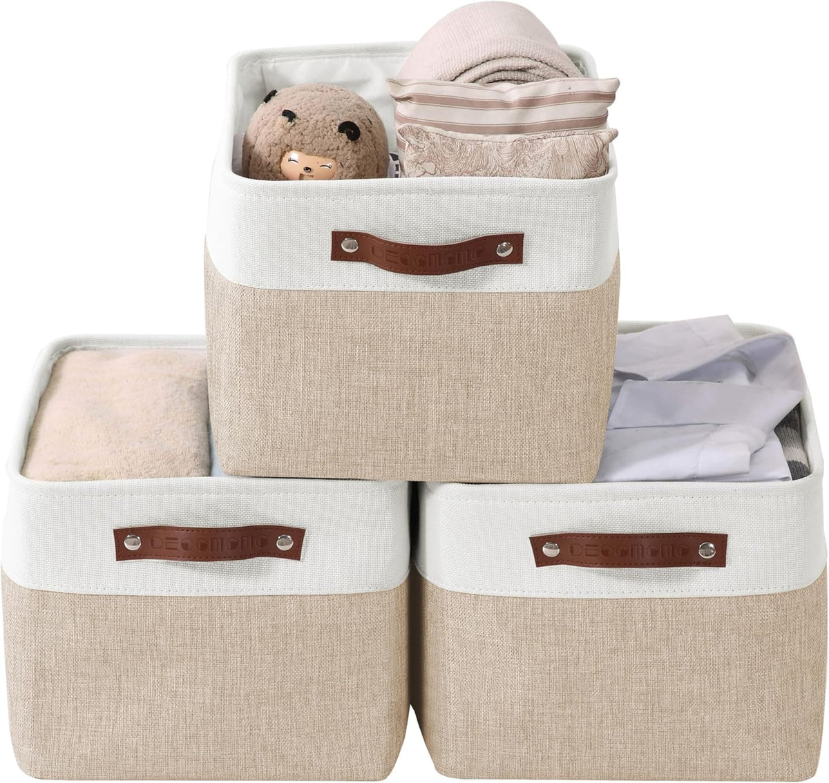 Large Fabric Storage Bins Set of 4 – Grey & White