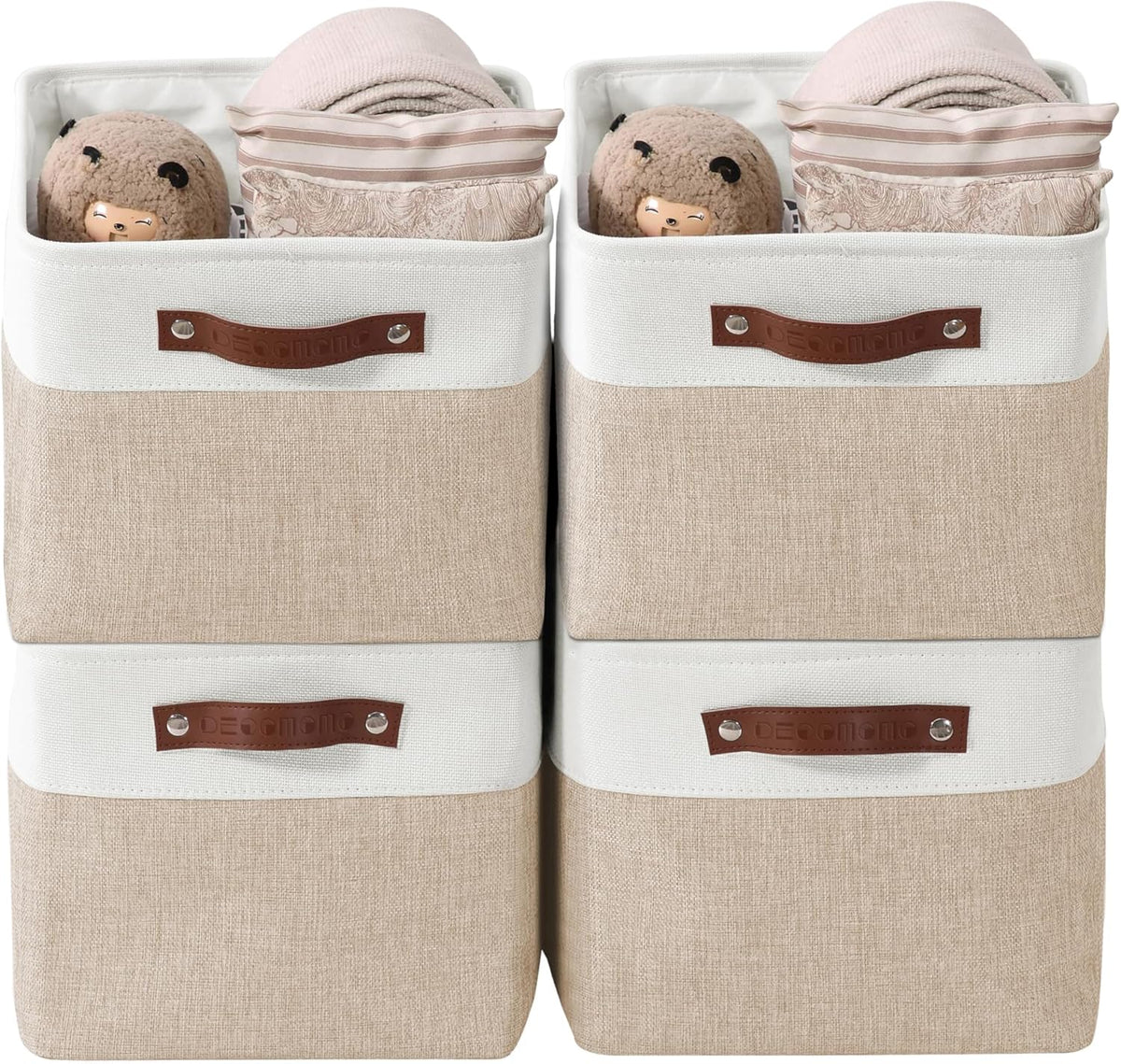 Large Fabric Storage Bins Set of 4 – Grey & White
