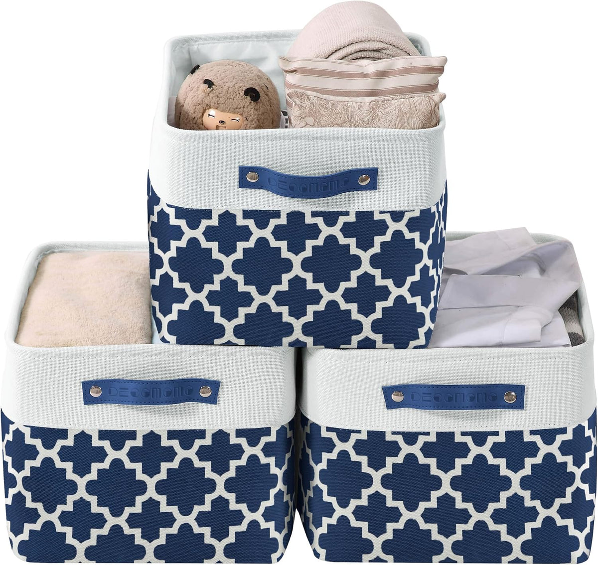 Large Fabric Storage Bins Set of 4 – Grey & White