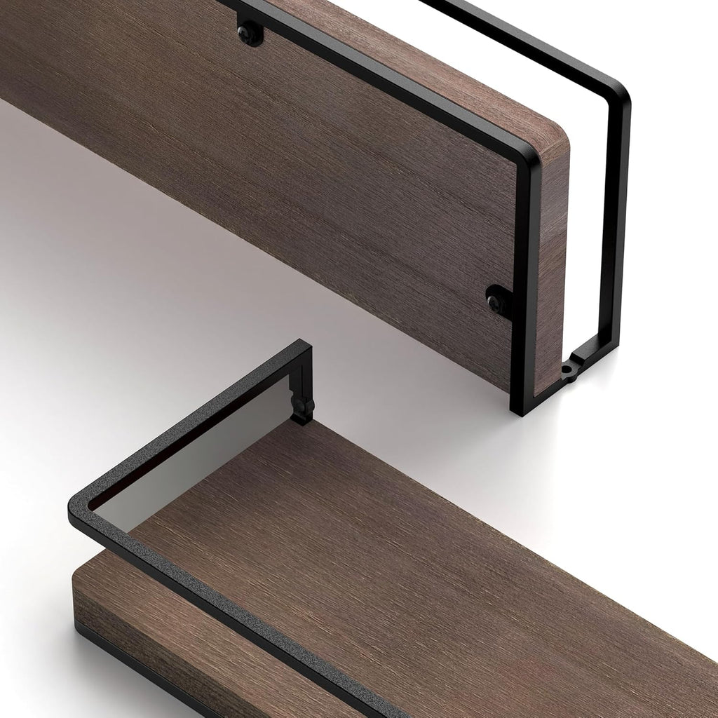 Floating Shelves Wall Mounted Set of 2, Rustic Wood Wall Storage Shelves for Bedroom,Living Room,Bathroom, Kitchen Brown