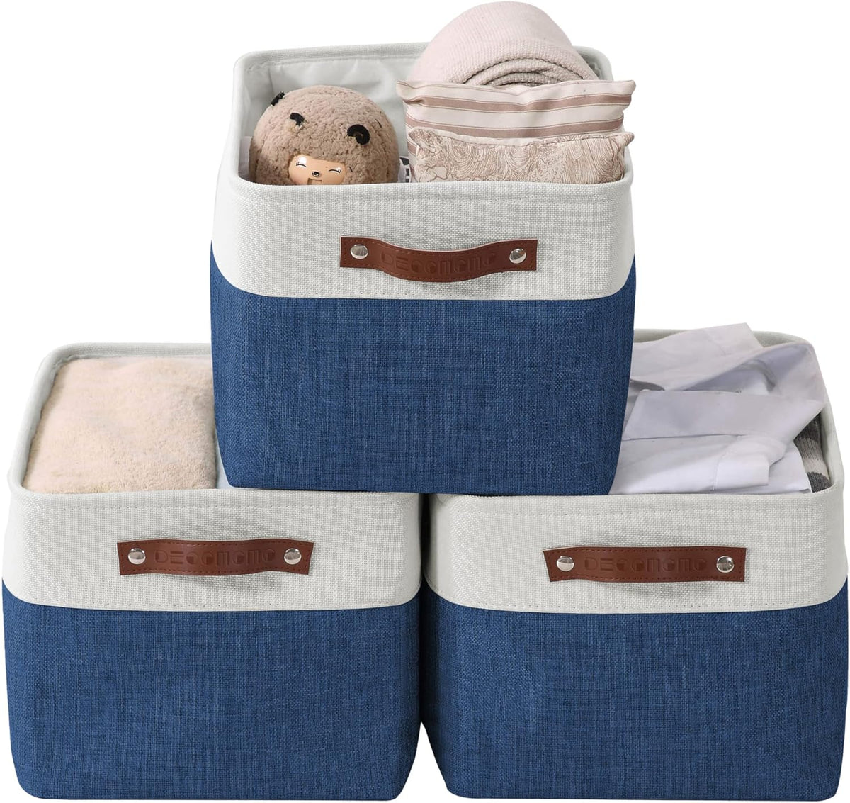Large Fabric Storage Bins Set of 4 – Grey & White