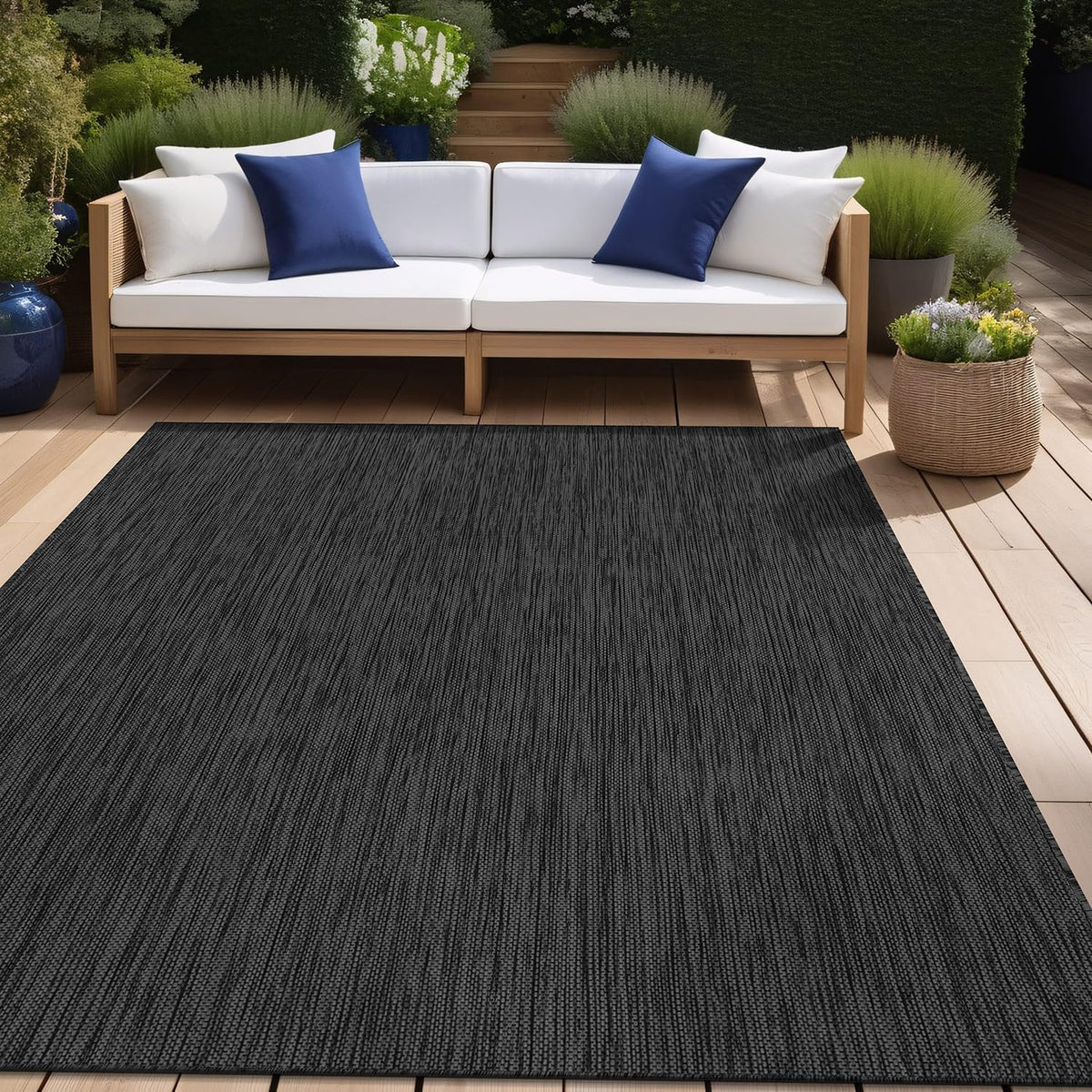 Waikiki Boho Indoor Outdoor Rug – 5' x 7' Azure & White