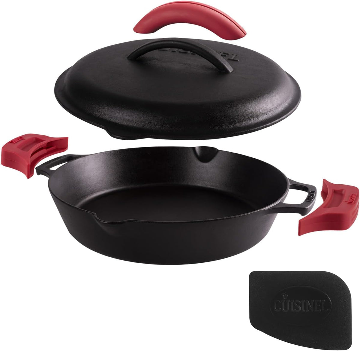 Cast Iron Skillet Set with Glass Lids & Silicone Handle Covers