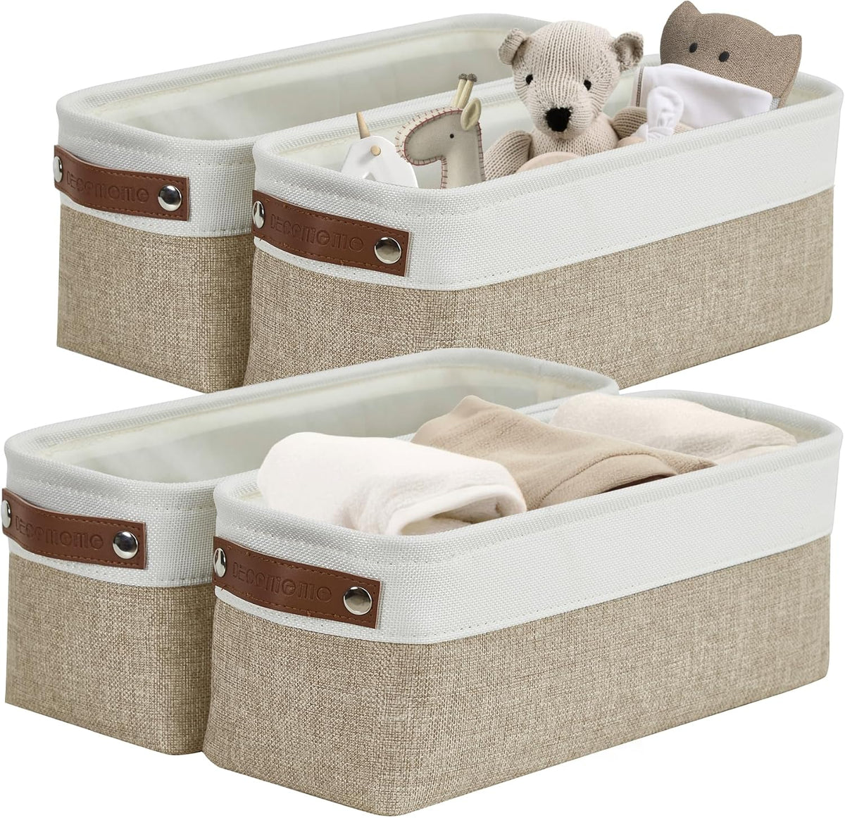 Large Fabric Storage Bins Set of 4 – Grey & White