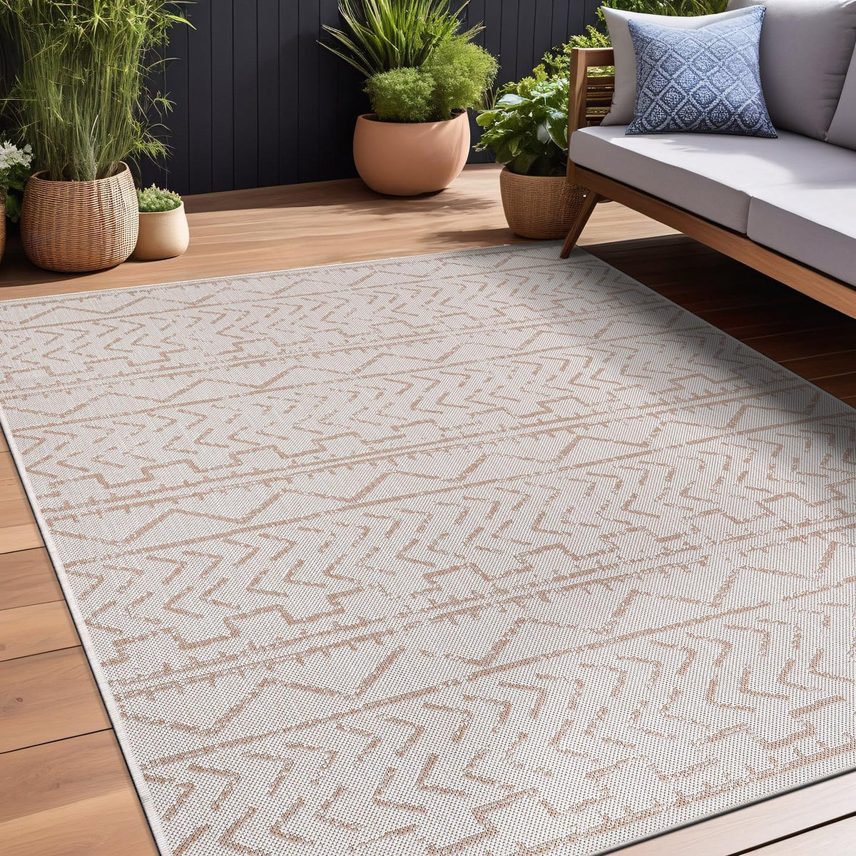 Waikiki Boho Indoor Outdoor Rug – 5' x 7' Azure & White