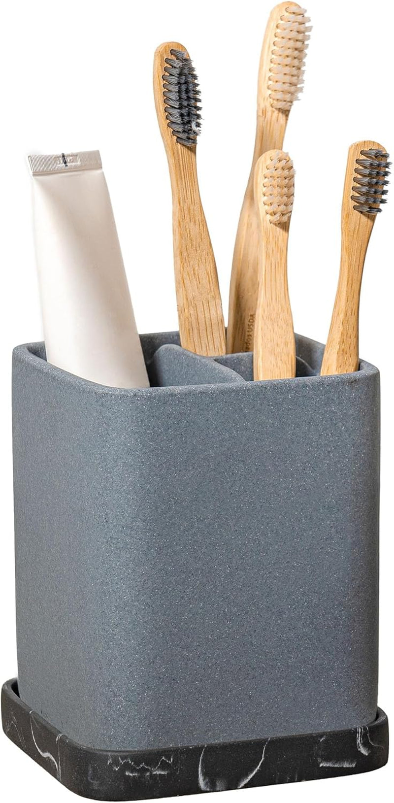 Marble Look Toothbrush Holder with Detachable Tray