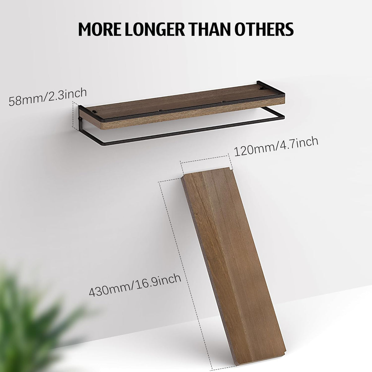 Floating Shelves Wall Mounted Set of 2, Rustic Wood Wall Storage Shelves for Bedroom,Living Room,Bathroom, Kitchen Brown