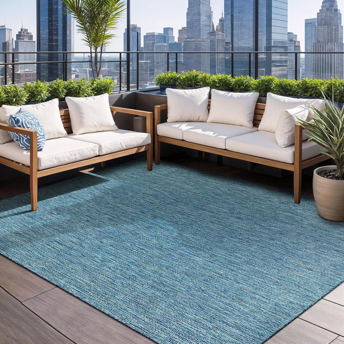 Waikiki Boho Indoor Outdoor Rug – 5' x 7' Azure & White
