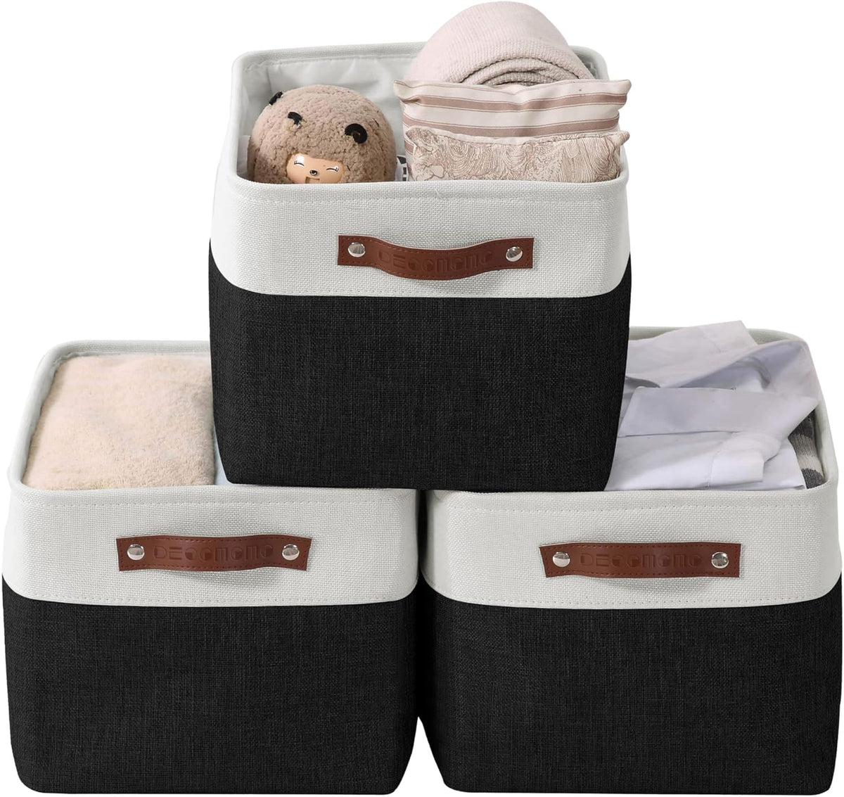 Large Fabric Storage Bins Set of 4 – Grey & White