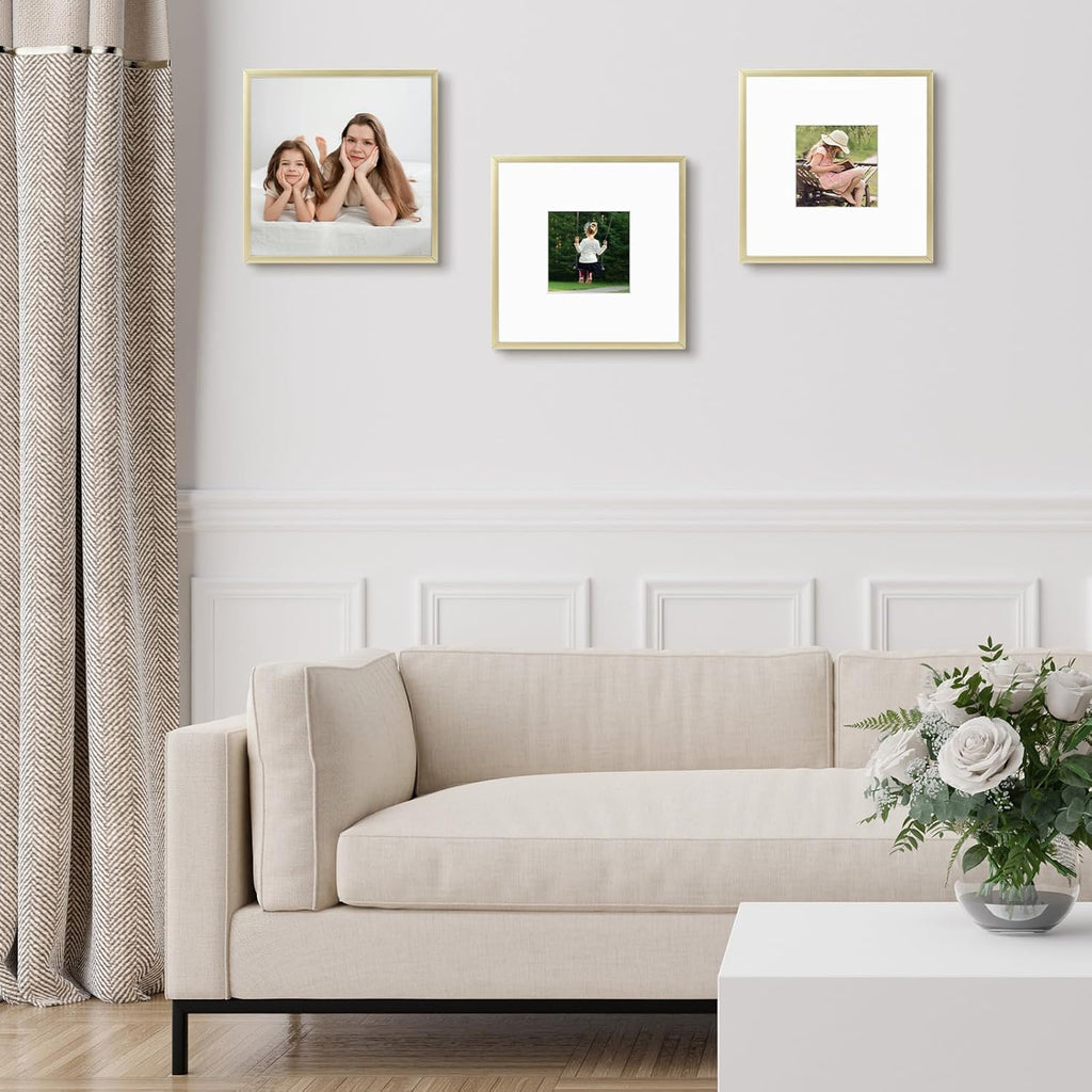 8" x 8" Aluminum Picture Frame with Mat – Gold