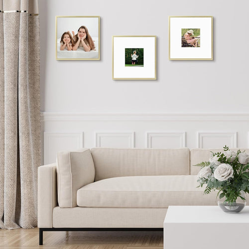8" x 8" Aluminum Picture Frame with Mat – Gold