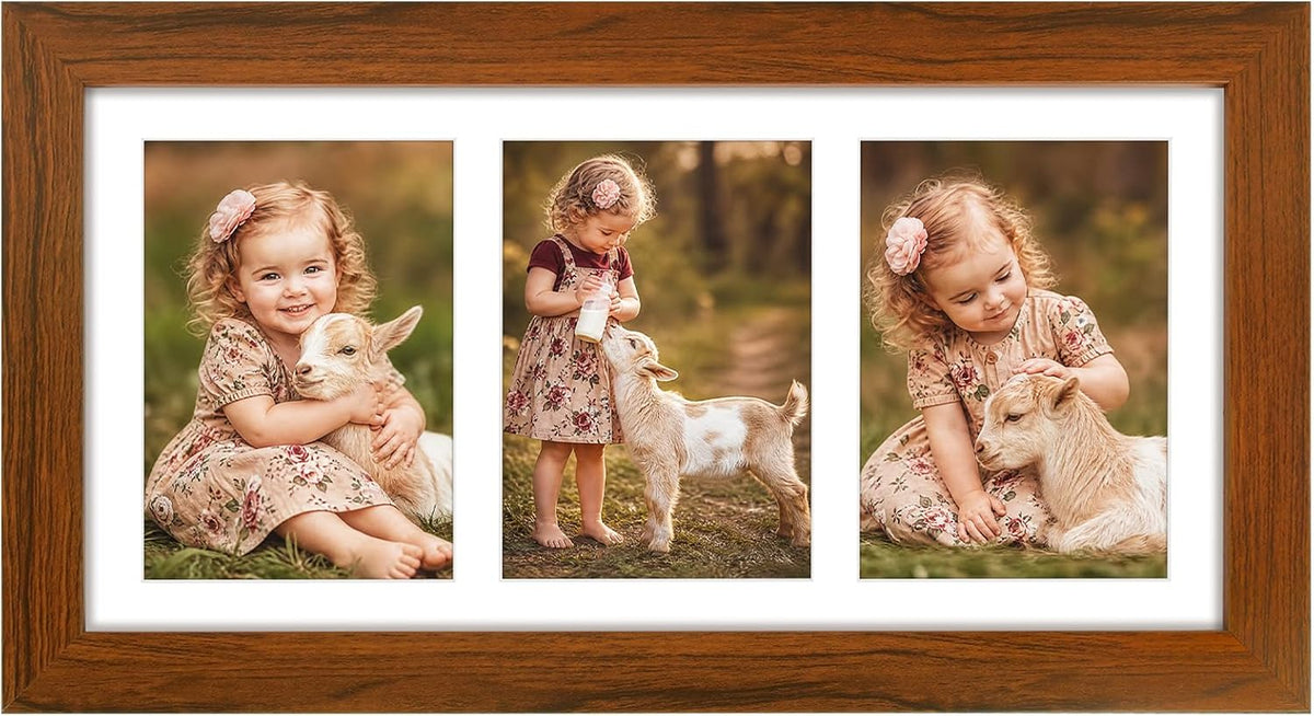 Collage Picture Frame for 3 Photos – 7" x 14" Black Wood Frame