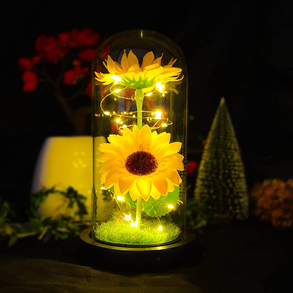 Sunflower Lamp in Glass Dome