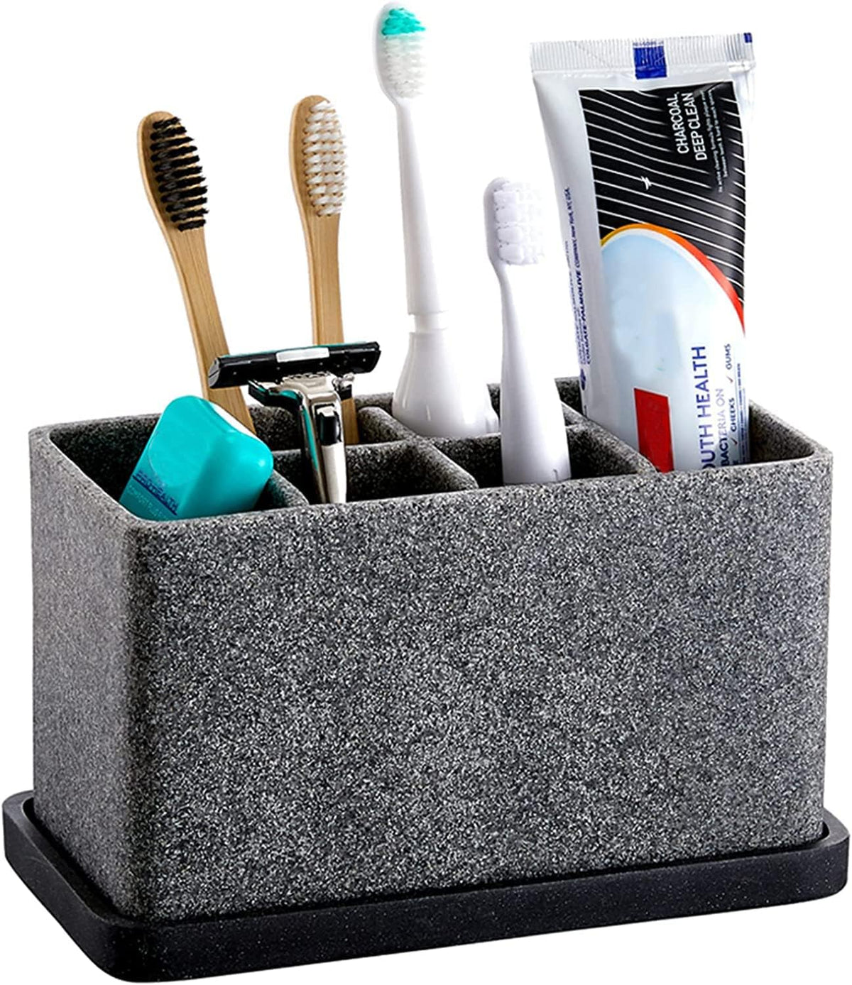 Marble Look Toothbrush Holder with Detachable Tray