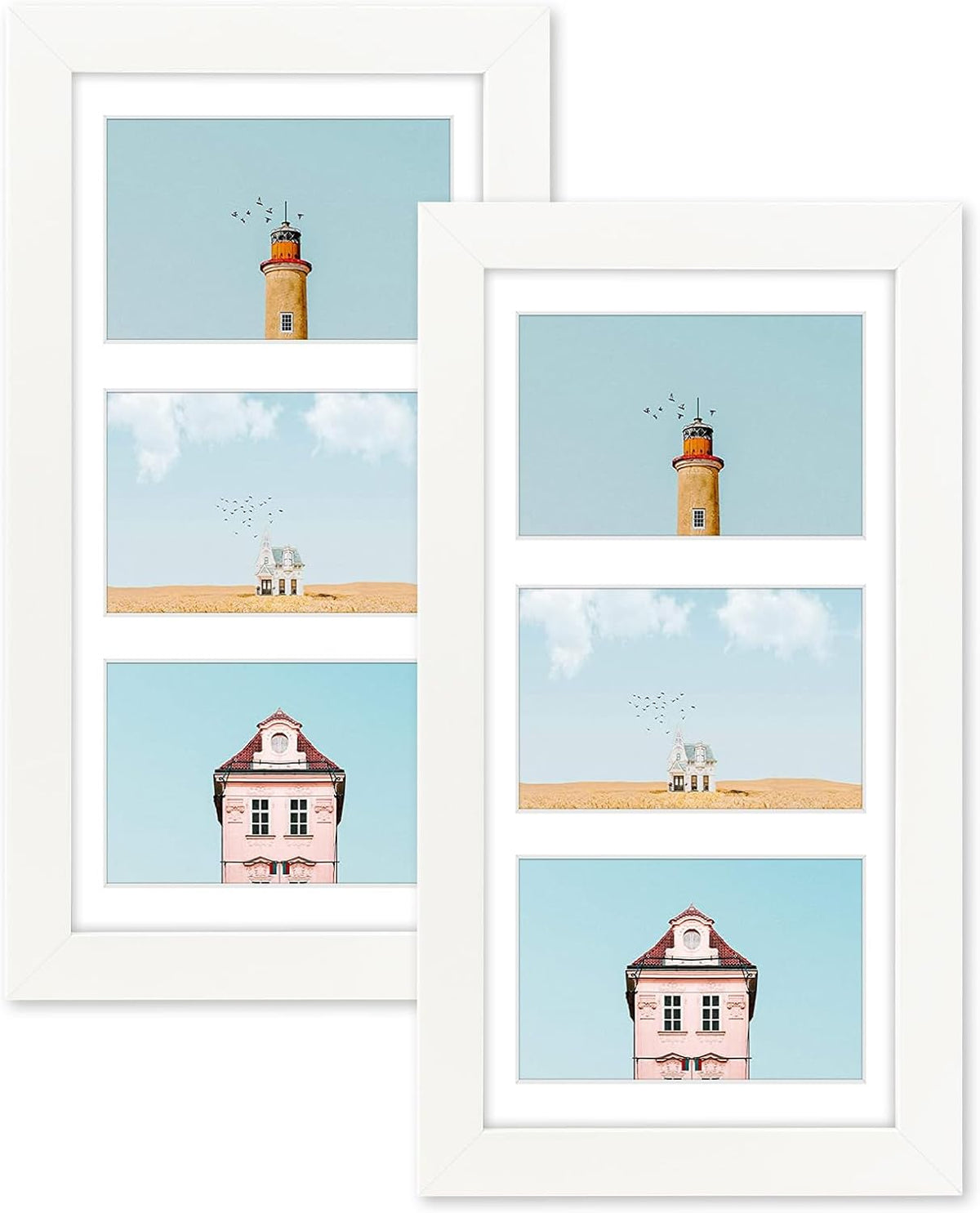 Collage Picture Frame for 3 Photos – 7" x 14" Black Wood Frame