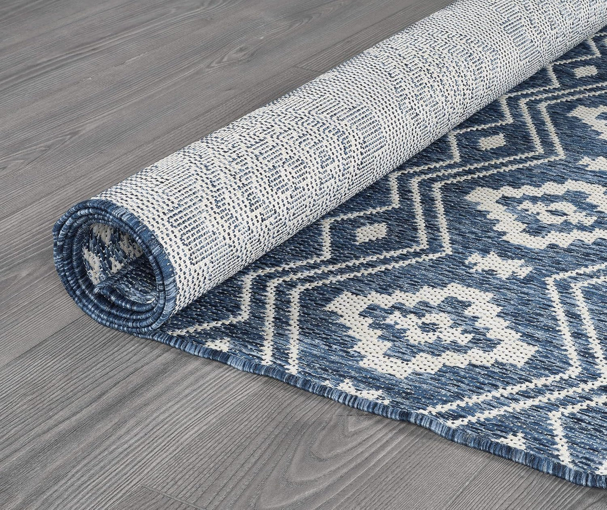 Waikiki Boho Indoor Outdoor Rug – 5' x 7' Azure & White