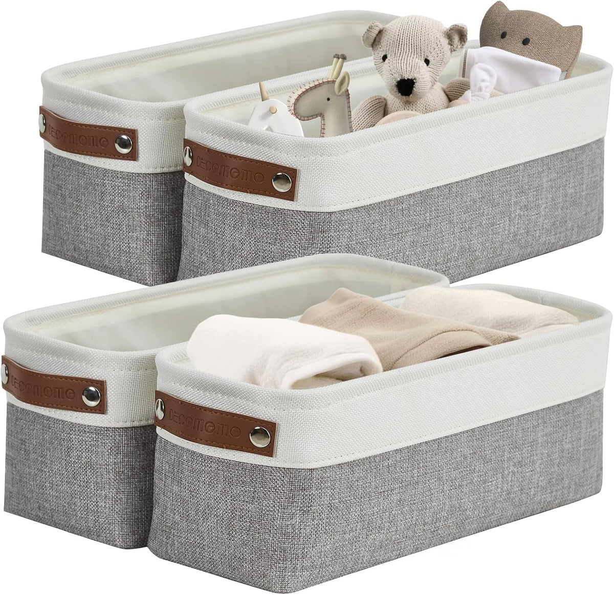 Large Fabric Storage Bins Set of 4 – Grey & White