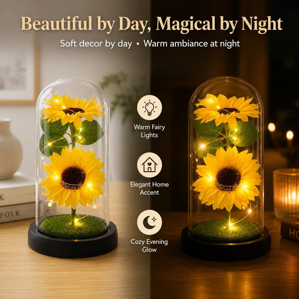 Sunflower Lamp in Glass Dome