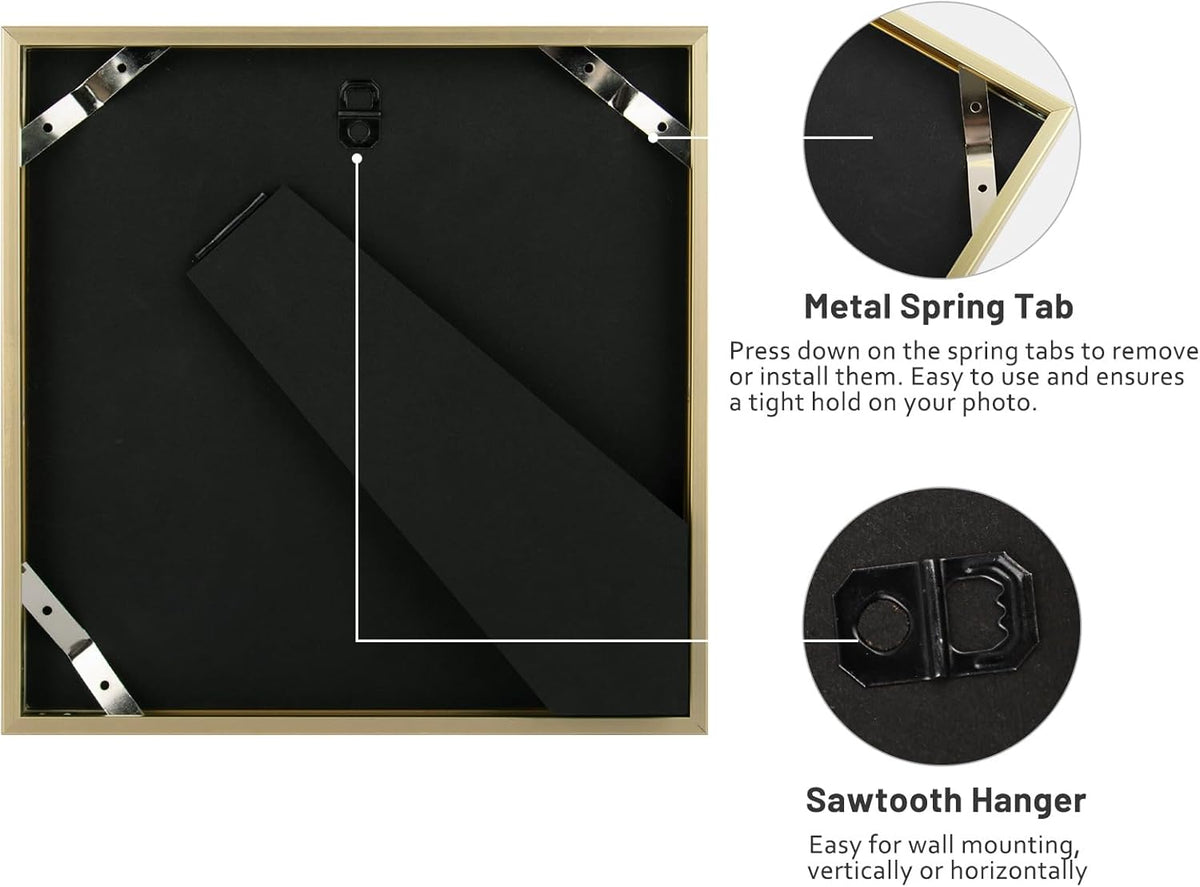 8" x 8" Aluminum Picture Frame with Mat – Gold