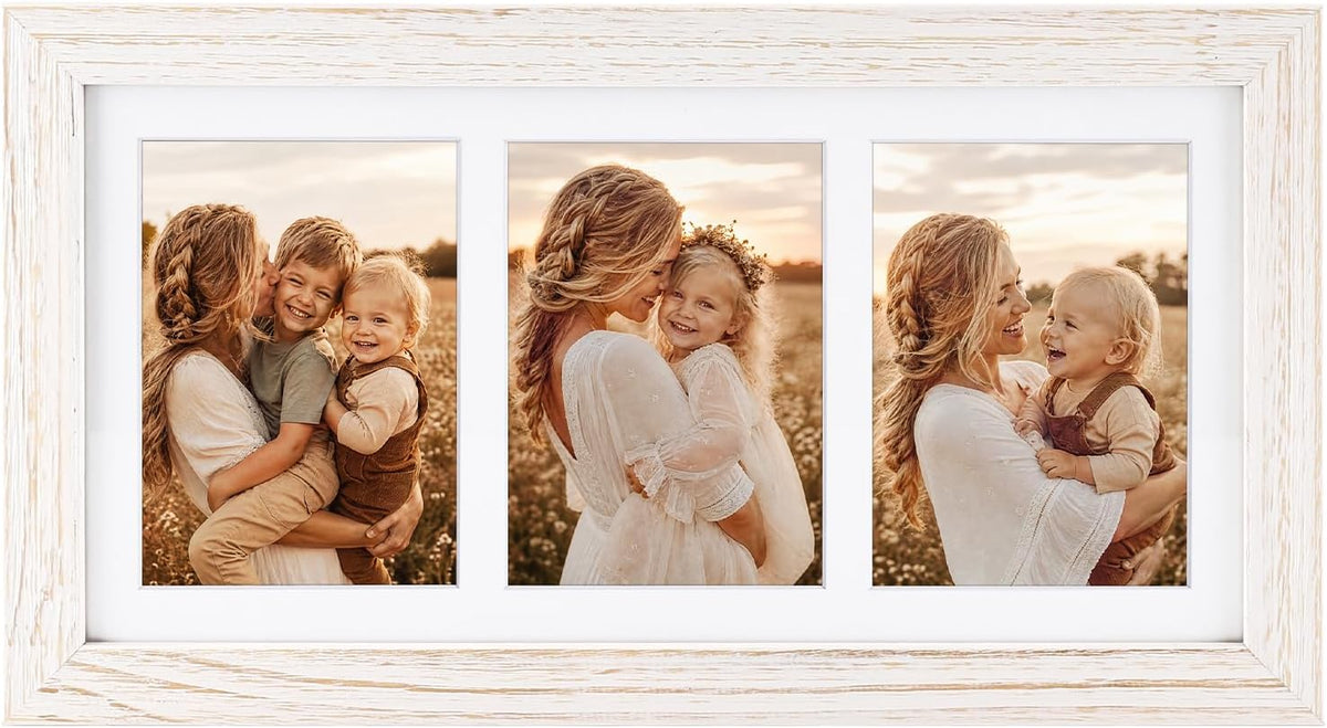 Collage Picture Frame for 3 Photos – 7" x 14" Black Wood Frame