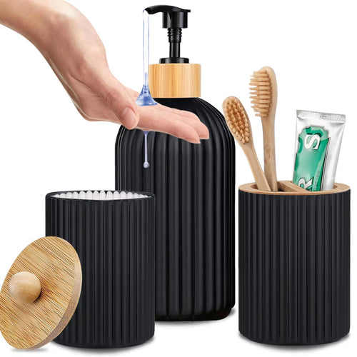 Bathroom Countertop Organizer with Soap Dispenser, Cotton Storage & Toothbrush Holder